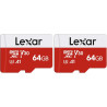 Lexar Carte Micro SD 64 Go, Carte Mémoire Micro SD+ Adaptateur, Microsdxc Carte TF jusqu'à 100 Mo/s, A1, U3, C10, V30, Full HD e