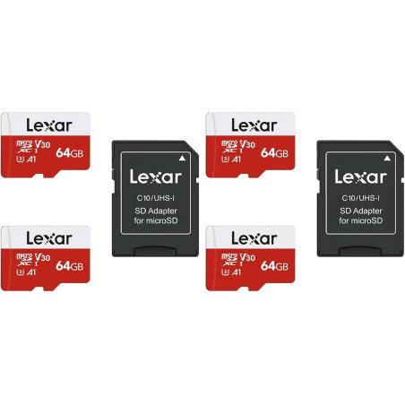 Lexar Carte Micro SD 64 Go Lot de 4 Cartes, Carte Mémoire Micro SD+ Adaptateur, Microsdxc Carte TF jusqu'à 100 Mo/s, A1, U3, C10