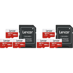 Lexar Carte Micro SD 128 Go Lot de 6 Cartes, Carte Mémoire Micro SD+ Adaptateur, Microsdxc Carte TF jusqu'à 100 Mo/s, A1, U3, C1