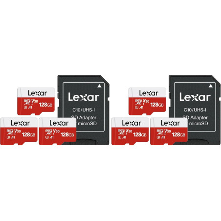 Lexar Carte Micro SD 128 Go Lot de 6 Cartes, Carte Mémoire Micro SD+ Adaptateur, Microsdxc Carte TF jusqu'à 100 Mo/s, A1, U3, C1