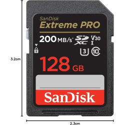SanDisk 128 Go Extreme PRO carte SDXC + RescuePRO Deluxe, jusqu'à 200 Mo/s, UHS-I, Classe 10, U3, V30