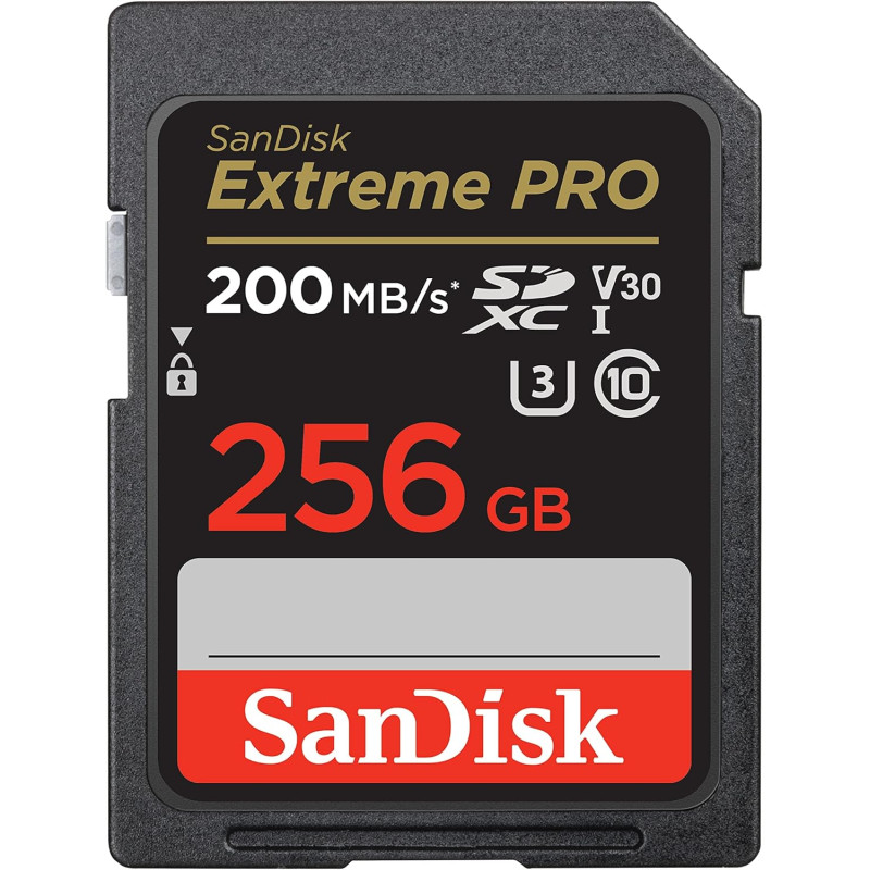 SanDisk Extreme PRO Carte SDXC 256 Go (Carte SD V30, Vitesse de Transfert jusqu'à 200 Mo/s, UHS-I, 4K UHD Videos, RescuePRO Delu