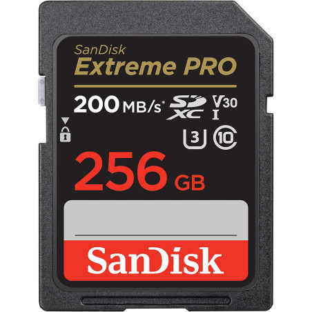 SanDisk Extreme PRO Carte SDXC 256 Go (Carte SD V30, Vitesse de Transfert jusqu'à 200 Mo/s, UHS-I, 4K UHD Videos, RescuePRO Delu