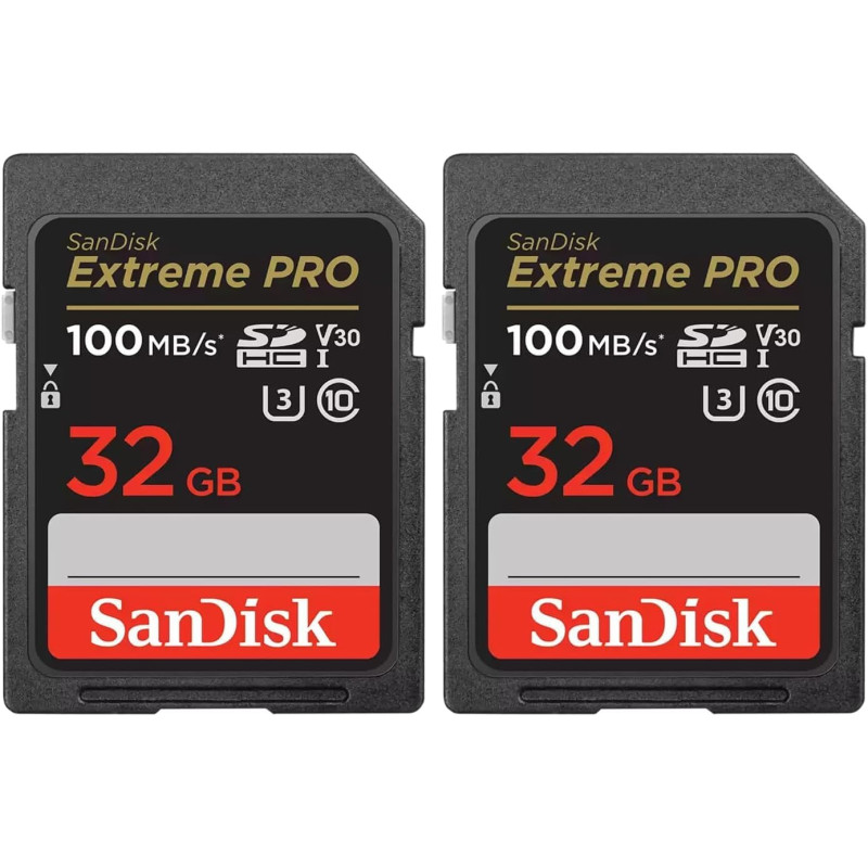 SanDisk 32 Go Extreme Pro Carte SDHC + RescuePRO Deluxe, jusqu'à 100 Mo/s, UHS-I, Classe 10, U3, V30 (Lot de 2)