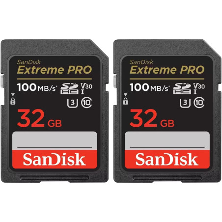 SanDisk 32 Go Extreme Pro Carte SDHC + RescuePRO Deluxe, jusqu'à 100 Mo/s, UHS-I, Classe 10, U3, V30 (Lot de 2)