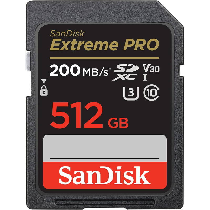 SanDisk Extreme PRO Carte SDXC 512 Go (Carte SD V30, Vitesse de Transfert jusqu'à 200 Mo/s, UHS-I, 4K UHD Videos, RescuePRO Delu