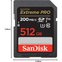 SanDisk Extreme PRO Carte SDXC 512 Go (Carte SD V30, Vitesse de Transfert jusqu'à 200 Mo/s, UHS-I, 4K UHD Videos, RescuePRO Delu
