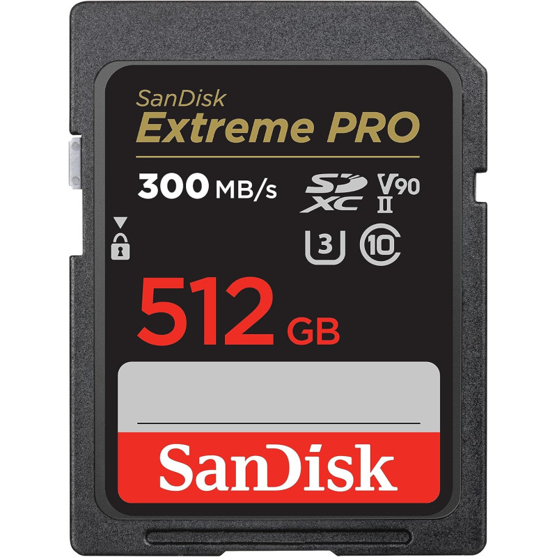 SanDisk Extreme PRO 512 Go Carte SDXC, Carte SD V90, UHS-II, 8K, 4K, Full HD Video, Vitesse de Lecture jusqu'à 300 Mo/s, l'épreu