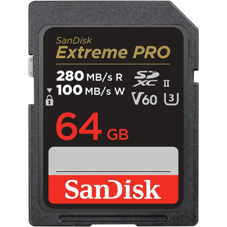 SanDisk 64 Go Extreme Pro, Carte SDXC jusqu'à 280 Mo/s UHS-II Class 10 U3 V60