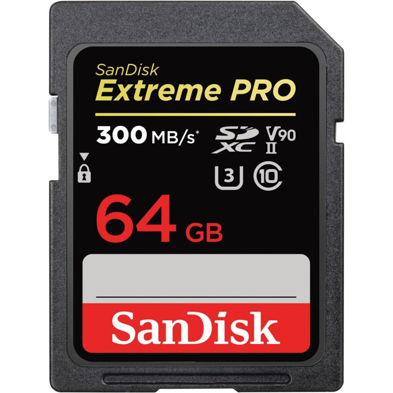 SanDisk Extreme PRO 64 Go Carte SDXC, Carte SD V90, UHS-II, 8K, 4K, Full HD Video, Vitesse de Lecture jusqu'à 300 Mo/s, l'épreuv