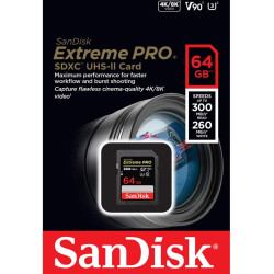 SanDisk Extreme PRO 64 Go Carte SDXC, Carte SD V90, UHS-II, 8K, 4K, Full HD Video, Vitesse de Lecture jusqu'à 300 Mo/s, l'épreuv