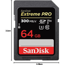 SanDisk Extreme PRO 64 Go Carte SDXC, Carte SD V90, UHS-II, 8K, 4K, Full HD Video, Vitesse de Lecture jusqu'à 300 Mo/s, l'épreuv