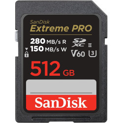 SanDisk Extreme PRO Carte SDXC 512 Go (Carte SD V60, Vitesse de Lecture jusqu'à 280 Mo/s, UHS-II, 6K, 4K UHD, logiciel de récupé
