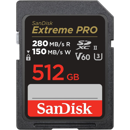 SanDisk Extreme PRO Carte SDXC 512 Go (Carte SD V60, Vitesse de Lecture jusqu'à 280 Mo/s, UHS-II, 6K, 4K UHD, logiciel de récupé