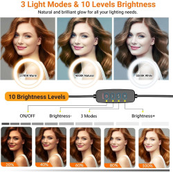 Support magnétique pour webcam Selfie, anneau lumineux de 26 cm avec support de bureau compatible avec les webcams Logitech Brio