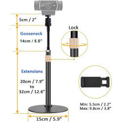 Support de téléphone pour webcam Logitech C922, C930e, C920S, C920 Type d'extension flexible en col de cygne