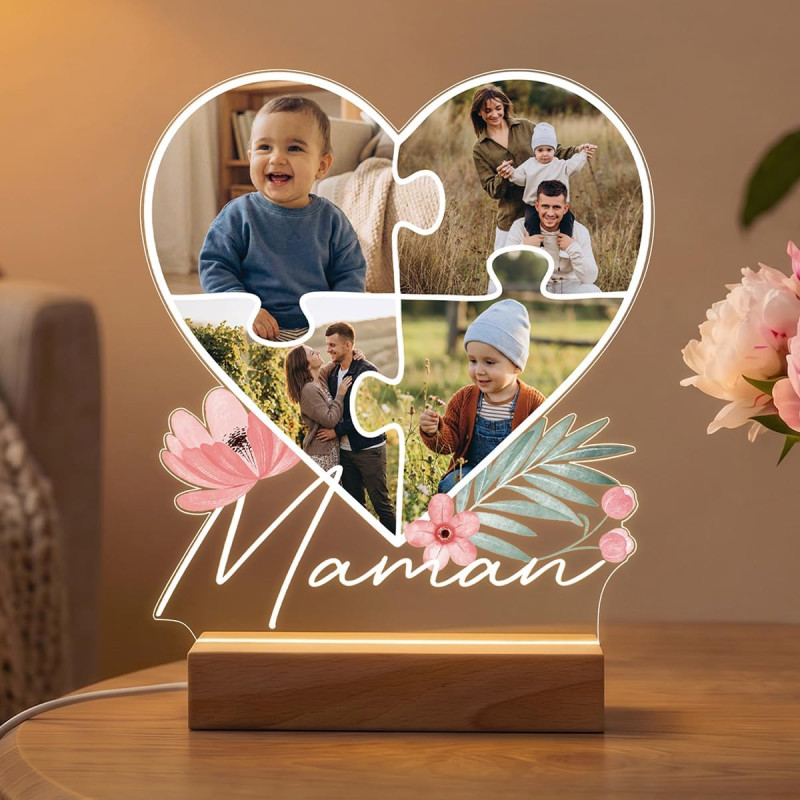 Lampe Photo Personnalisée Maman - Idée Cadeau Fête des Mères Personnalisé - Impression Haute Définition - Cadeaux Fete des Meres