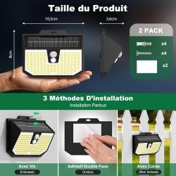 Lampe Solaire Exterieur, 3 Modes Lumière Solaire Extérieure Detecteur de Mouvement, Éclairage Extérieur LED Solaire IP65 Etanche