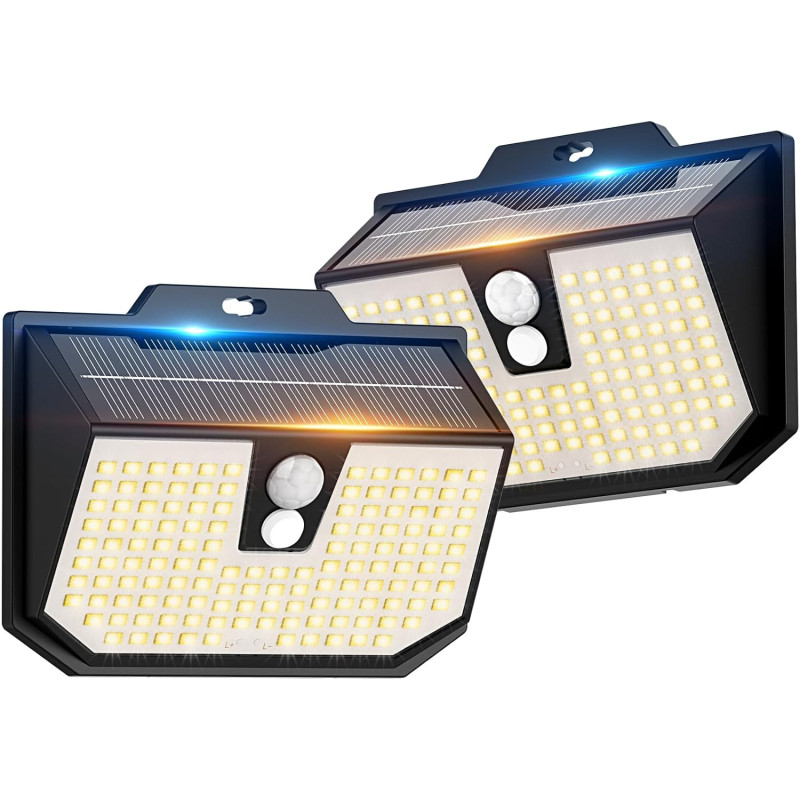 Lampe Solaire Exterieur, 3 Modes Lumière Solaire Extérieure Detecteur de Mouvement, Éclairage Extérieur LED Solaire IP65 Etanche