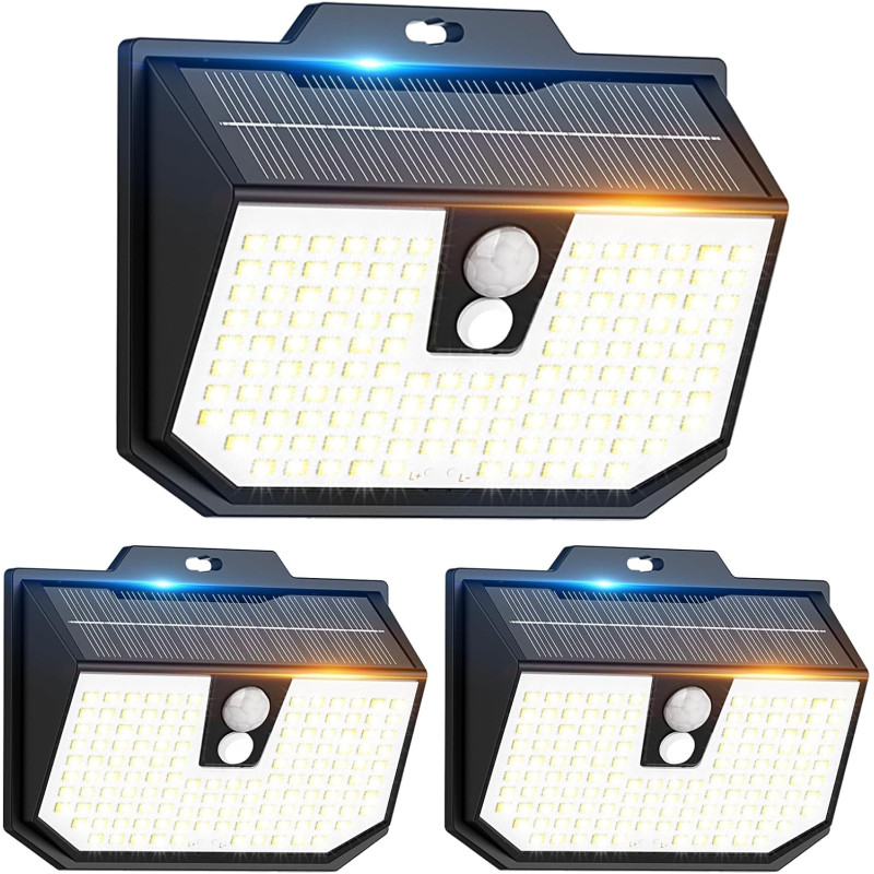 Lampe Solaire Exterieur, 3 Modes Lumière Solaire Extérieure Detecteur de Mouvement, Éclairage Extérieur LED Solaire IP65 Etanche