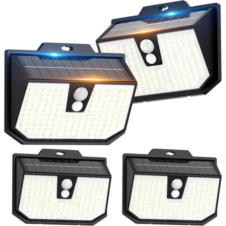 Lampe Solaire Exterieur, 3 Modes Lumière Solaire Extérieure Detecteur de Mouvement, Éclairage Extérieur LED Solaire IP65 Etanche