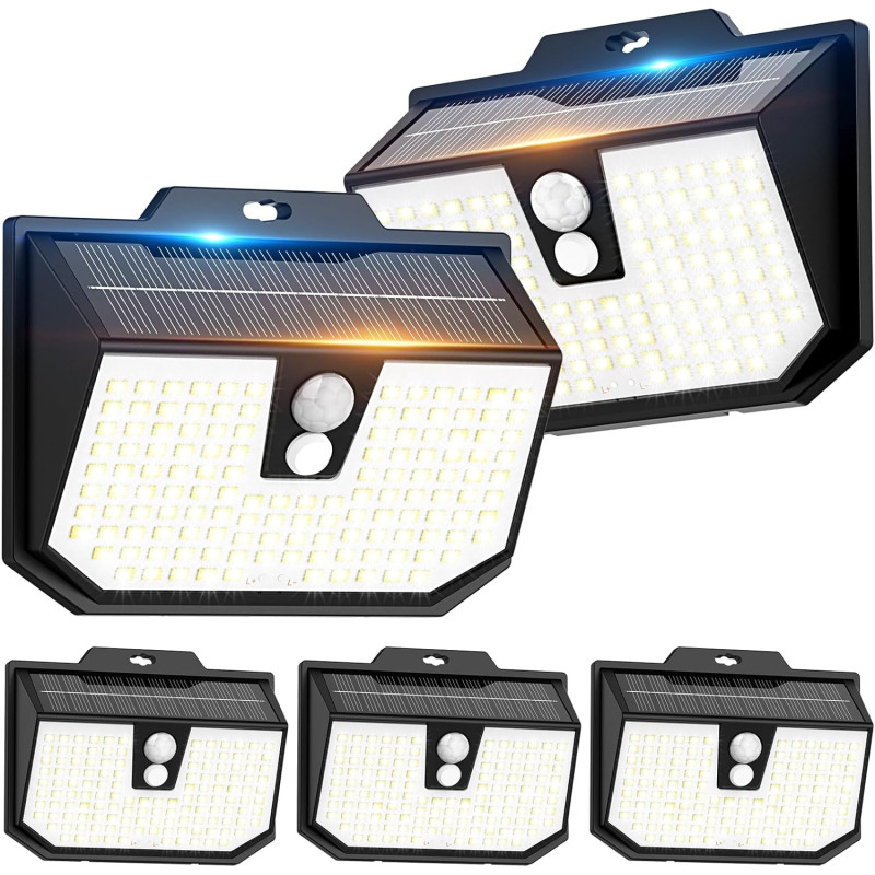 Lampe Solaire Exterieur, 3 Modes Lumière Solaire Extérieure Detecteur de Mouvement, Éclairage Extérieur LED Solaire IP65 Etanche