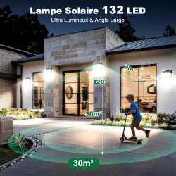 Lampe Solaire Exterieur, 3 Modes Lumière Solaire Extérieure Detecteur de Mouvement, Éclairage Extérieur LED Solaire IP65 Etanche