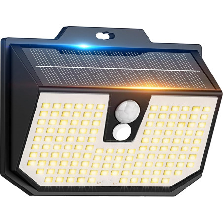 Lampe Solaire Exterieur, 3 Modes Lumière Solaire Extérieure Detecteur de Mouvement, Éclairage Extérieur LED Solaire IP65 Etanche