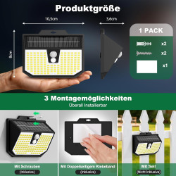 Lampe Solaire Exterieur, 3 Modes Lumière Solaire Extérieure Detecteur de Mouvement, Éclairage Extérieur LED Solaire IP65 Etanche