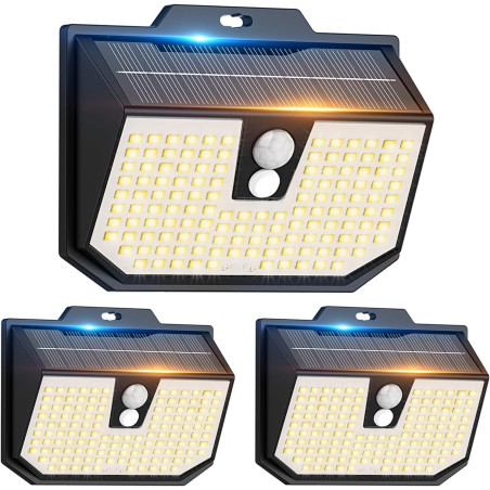 Lampe Solaire Exterieur, 3 Modes Lumière Solaire Extérieure Detecteur de Mouvement, Éclairage Extérieur LED Solaire IP65 Etanche