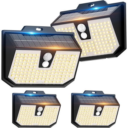 Lampe Solaire Exterieur, 3 Modes Lumière Solaire Extérieure Detecteur de Mouvement, Éclairage Extérieur LED Solaire IP65 Etanche