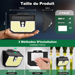 Lampe Solaire Exterieur, 3 Modes Lumière Solaire Extérieure Detecteur de Mouvement, Éclairage Extérieur LED Solaire IP65 Etanche
