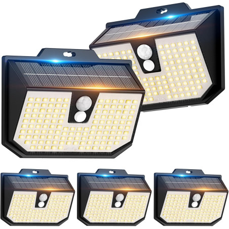 Lampe Solaire Exterieur, 3 Modes Lumière Solaire Extérieure Detecteur de Mouvement, Éclairage Extérieur LED Solaire IP65 Etanche