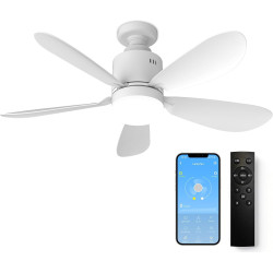 Ventilateur de Plafond avec Éclairage LED 53 cm et Télécommande, Contrôle par Application à Intensité Variable, 24 W, 4 Vitesses