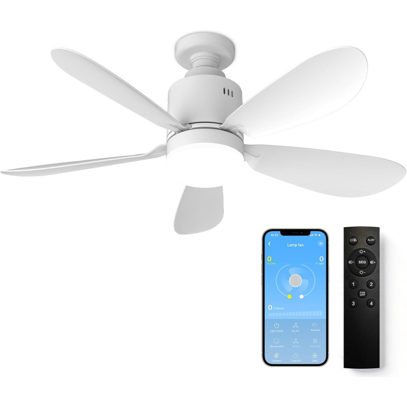 Ventilateur de Plafond avec Éclairage LED 53 cm et Télécommande, Contrôle par Application à Intensité Variable, 24 W, 4 Vitesses