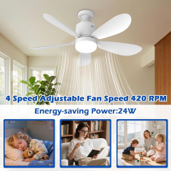 Ventilateur de Plafond avec Éclairage LED 53 cm et Télécommande, Contrôle par Application à Intensité Variable, 24 W, 4 Vitesses