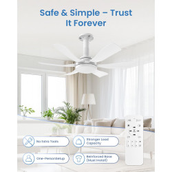 Hisummer 71cm Ventilateur de Plafond avec Lumière et Télécommande, Connexion E27 Uniquement avec Socle Fourni, Installation Rapi
