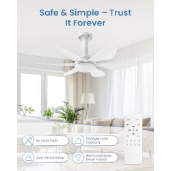 Hisummer 71cm Ventilateur de Plafond avec Lumière et Télécommande, Connexion E27 Uniquement avec Socle Fourni, Installation Rapi