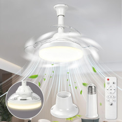 Herefun Ventilateur Plafond avec Lumiere, 43CM Lustre Ventilateur de Plafond Pliable avec Douille E27 et Telecommande, Petit Lam