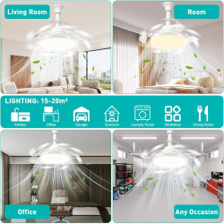 Herefun Ventilateur Plafond avec Lumiere, 43CM Lustre Ventilateur de Plafond Pliable avec Douille E27 et Telecommande, Petit Lam