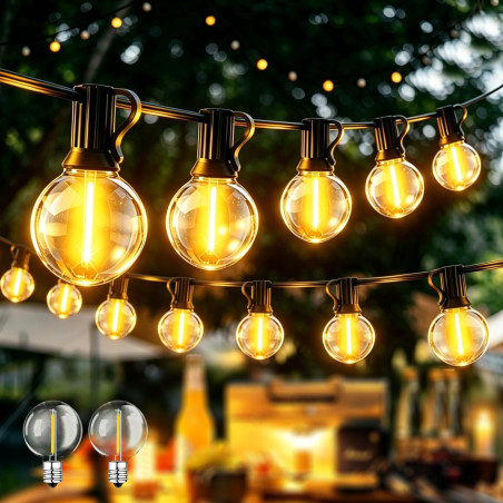 LED Guirlande Lumineuse Guinguette Exterieure, 15M Guirlande Guinguette Exterieur LED Ampoules IP44 Imperméable, Chaîne Lumiere 