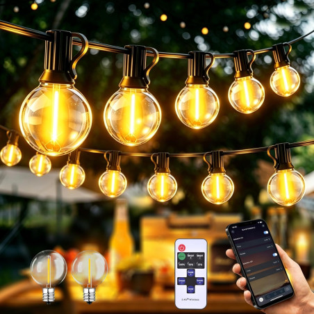 30M LED Guirlande Lumineuse Guinguette Exterieure mit APP Contrôle et Télécommande Dimmable LED Ampoules IP44 Imperméable, Chaîn