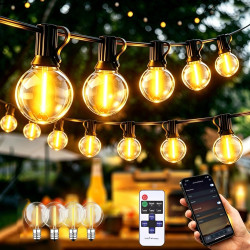 50M LED Guirlande Lumineuse Guinguette Exterieure mit APP Contrôle et Télécommande Dimmable LED Ampoules IP44 Imperméable, Chaîn