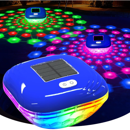 Luxfero Lampe Piscine Flottante Solaire, Lumiere Piscine avec 9 LED Spectacles Changeantes, Étanche IP68 Lumiere Piscine, Contrô
