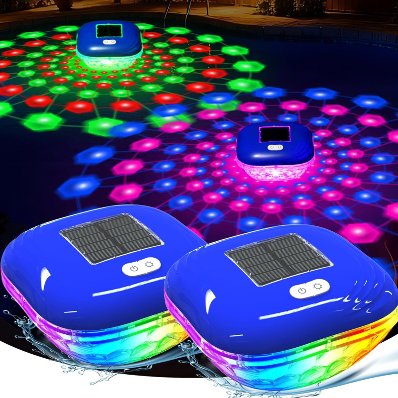 Luxfero Lampe Piscine Flottante Solaire, Lumiere Piscine avec 9 LED Spectacles Changeantes, Étanche IP68 Lumiere Piscine, Contrô