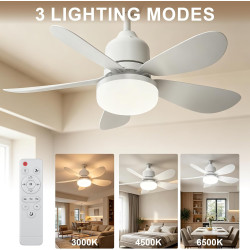 Ventilateur de Plafond avec Lumière et Telecommande, 52CM 40W Ventilateur de plafond silencieux E27 avec 3 niveaux, lampe LED di