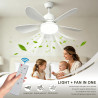 Ventilateur de Plafond avec Lumière et Telecommande, 52CM 40W Ventilateur de plafond silencieux E27 avec 3 niveaux, lampe LED di