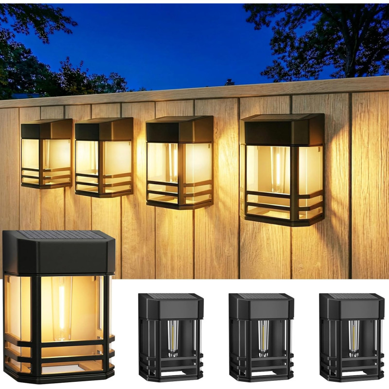 btfarm Lot de 4 Lampe Solaire Extérieur Rétro LED Lumière IP65 Étanche Applique Murale Décoration pour Jardin Façade Terrasse Cl