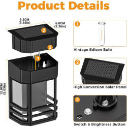 Btfarm Lot de 2 Lampe Solaire Extérieur Rétro, LED Lumière Solaire Extérieur IP65 Étanche Applique Murale Extérieur Solaire Déco