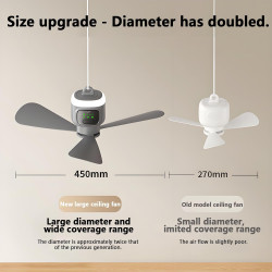 Ventilateur de plafond 45 cm, 12000 mAh, rechargeable, mini ventilateur avec télécommande et lumière LED, 4 niveaux, silencieux,